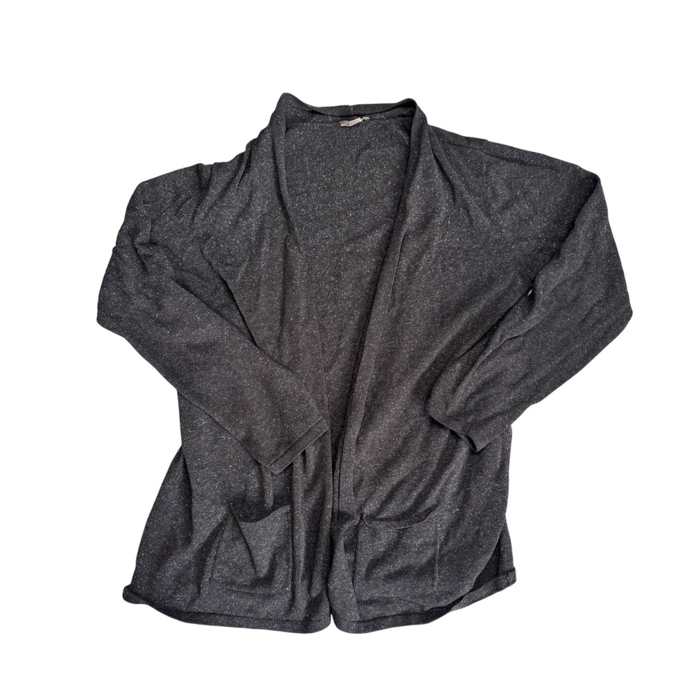 J. Jill Womens Medium Gray Silk Cotton Blend Open Front Cardigan Sweater Pockets